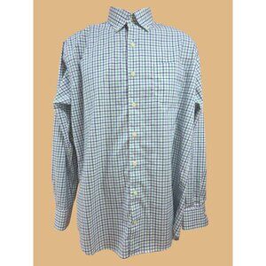 Peter Millar Mens Green-Blue Check Stretch Shirt Medium Cotton/Spandex